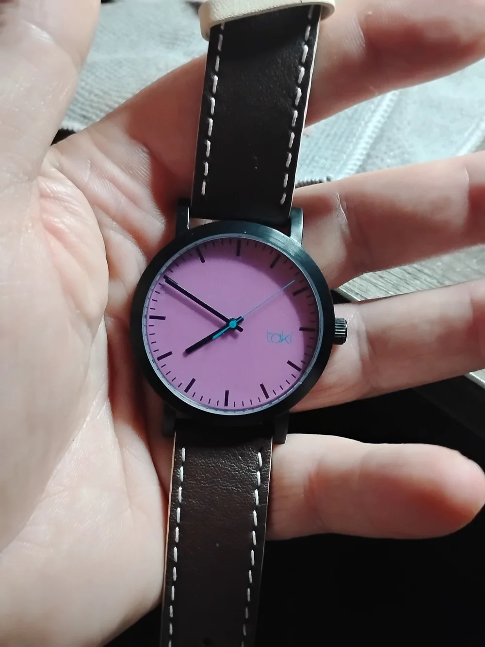 tokidoki Men's Pink Dial Watch with Brown Leather Strap